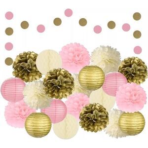 EpiqueOne 22-Pieces Party Decoration Kit for Special Occasions Pink, Ivory, Gold